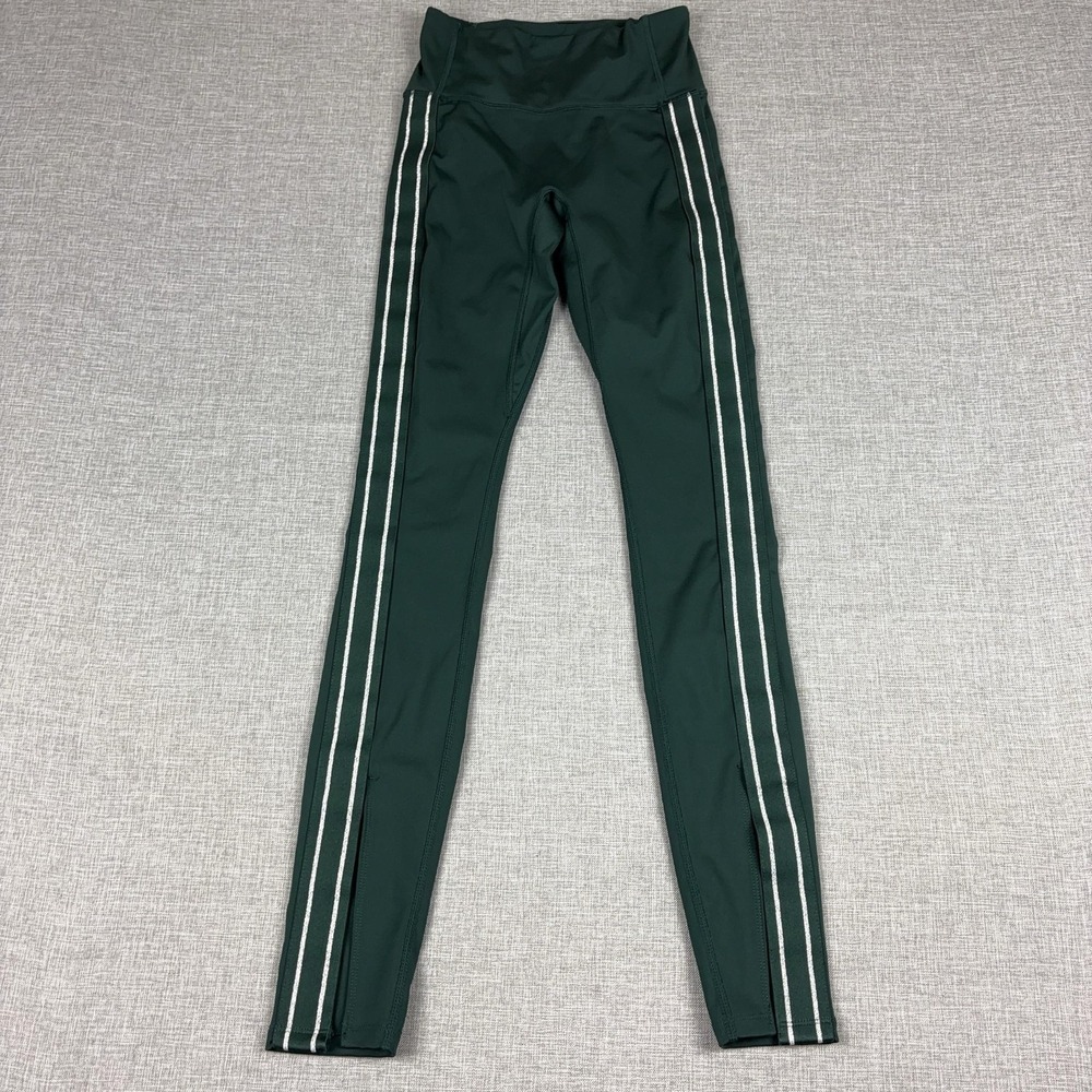 Fabletics Leggings Womens XS Green Ankle Striped Yoga Gym Pants Elastic Waist